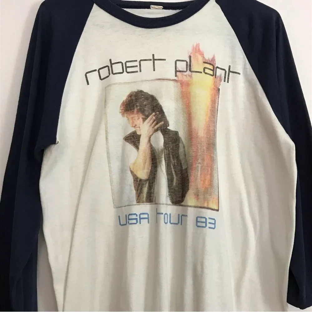 Vintage 80s 1983 Robert Plant USA Tour Tshirt Tee Mens Sz Large Screen Stars